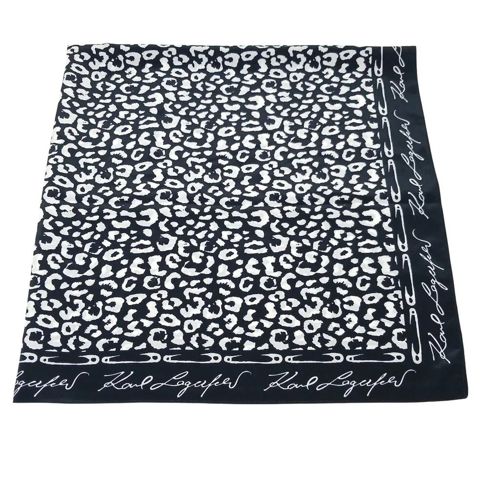 Karl Lagerfeld Leopard Print Scarf Black White With Safety Pin Border Square